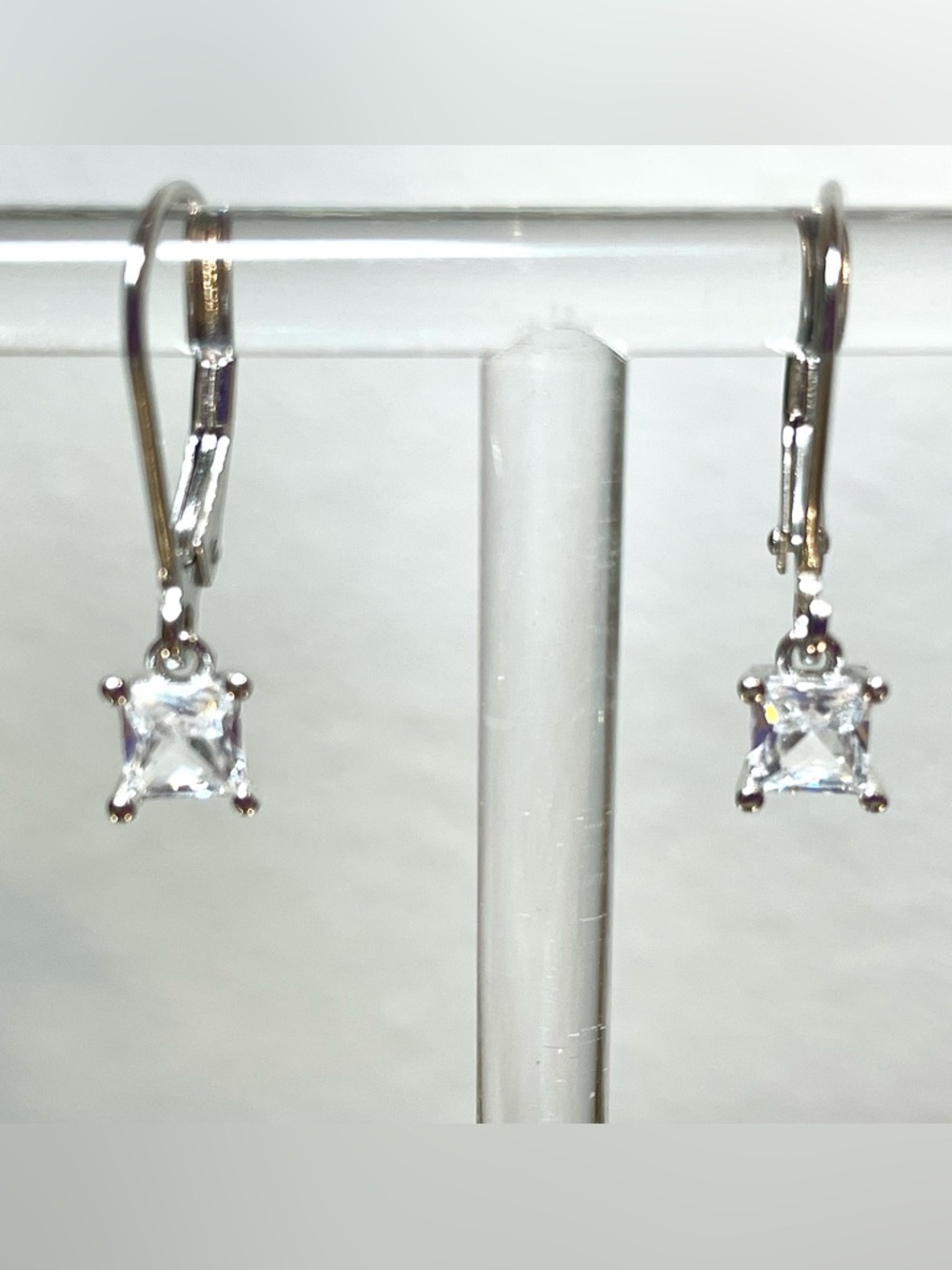 Princess Cut 5mm Clear Zircon 925 Sterling Silver Pierced Drop Earrings | NWT